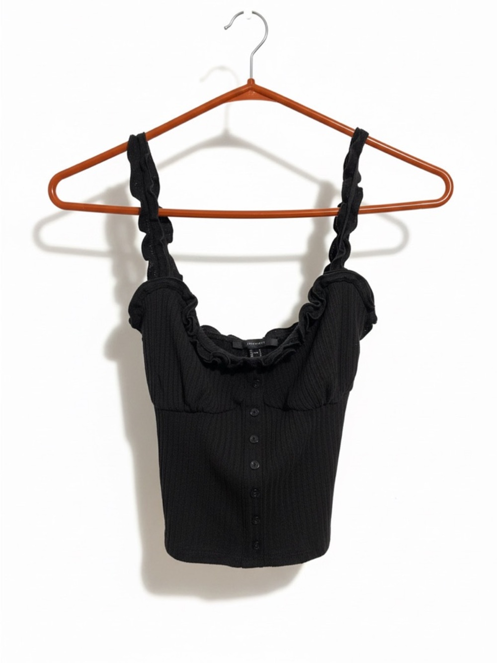 Forever 21 Black Ruffled Ribbed Crop Tank